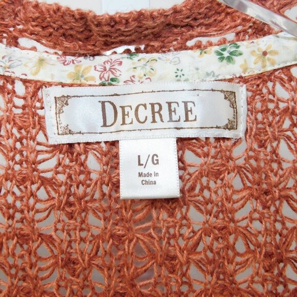 Decree Loose Salmon Crochet Knit Open Front Cardigan - Picture 7 of 8